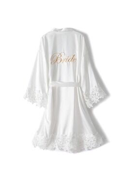 Bride Robe Satin Lace Glitter Robe Luxurious Silky Rhinestones Kimono Size Small